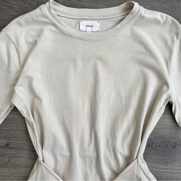 XIRENA Emme Tshirt Dress XS Cream Neutral Cotton Tie Waist Minimalist Resortwear - Picture 5 of 12